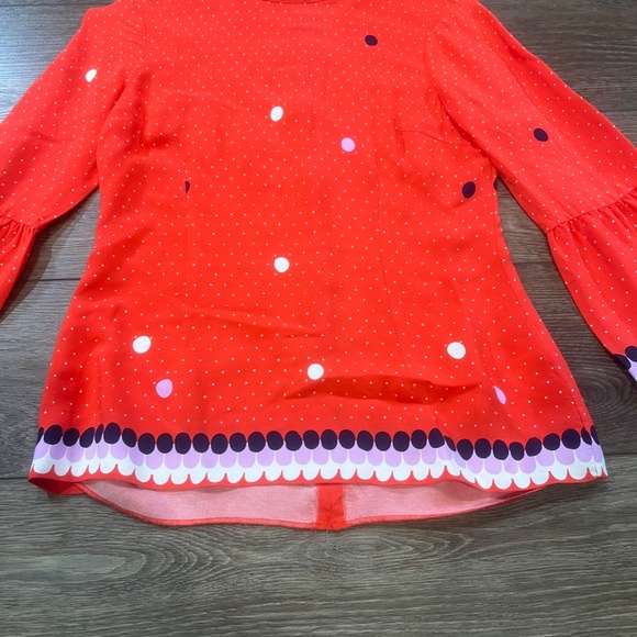 Boden Women's Armelle Red Dot Blouse, 3/4 Length Sleeve, Mock Neck, Size 2 - Picture 3 of 14